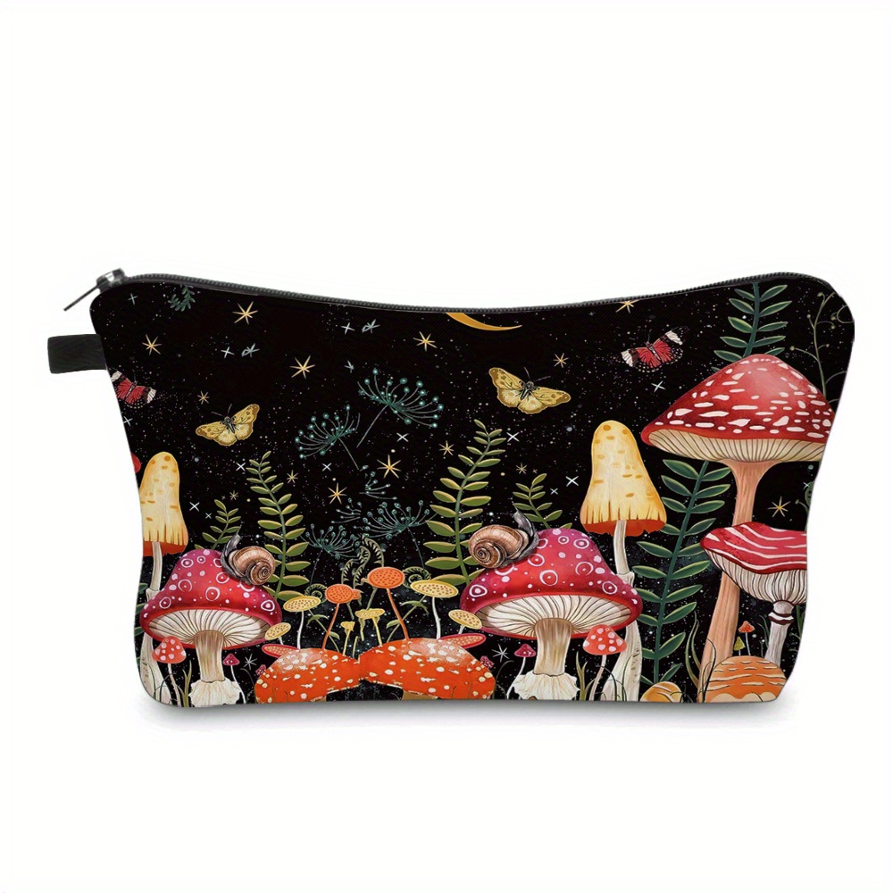 

Mushroom Forest Pattern Makeup Bag Travel Case Cosmetic Bag Storage Bag Portable Clutch Make Up Pouch - Toiletry Organizer Purse With Zipper Closure