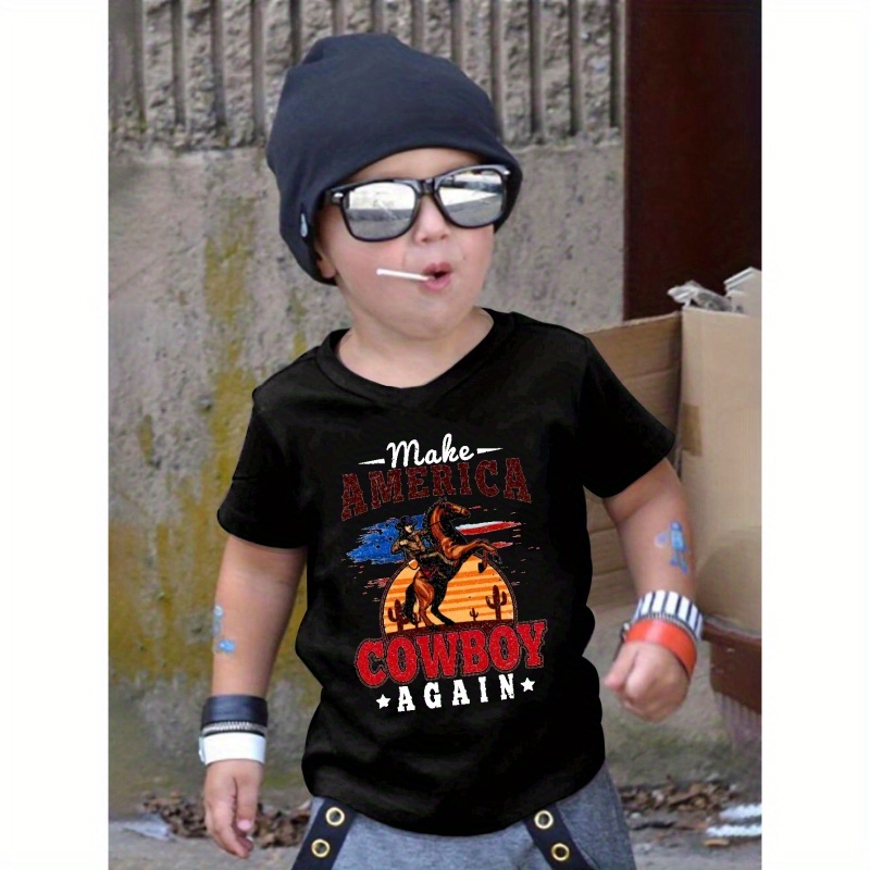

Round Neck T-shirt, Short Sleeve Comfy Top, Boy's Summer Clothing