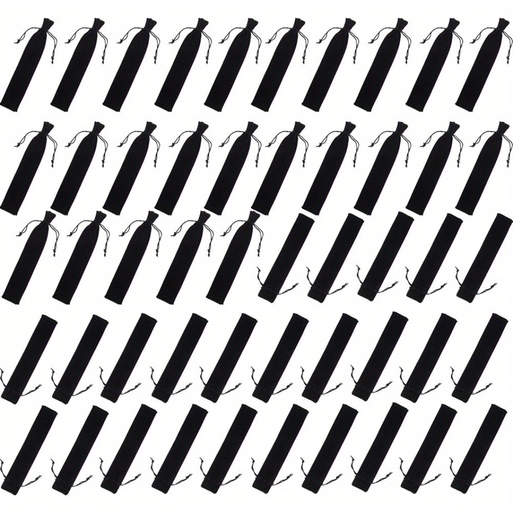 Image of 100pcs Black Velvet Drawstring Pen Pouches - Sleek 17.7x3.5cm Single Pen Holder Bags For School, Office, Or Business Gifts, Office Accessories | Minimalist Pen Pouch | Secure Storage