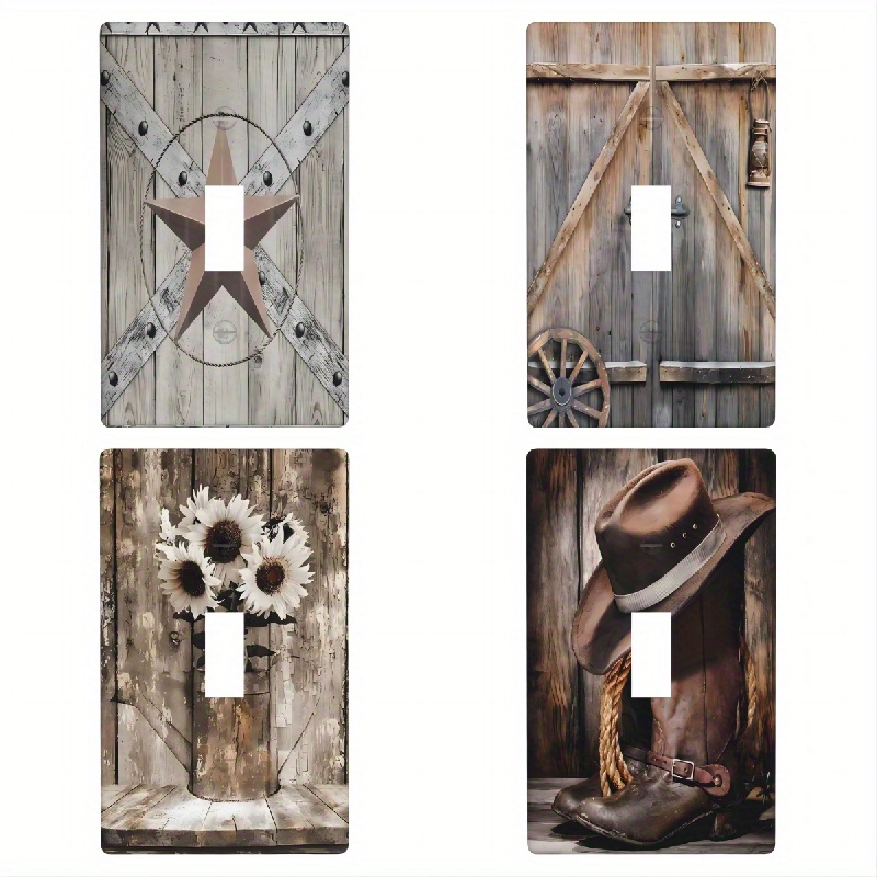 Rustic Gray Wood Print Outlet Covers Light Switch Cover Decorative Farmhouse Barn Door 1 Gang Wall Plate Grey Socket Covers Faceplates for