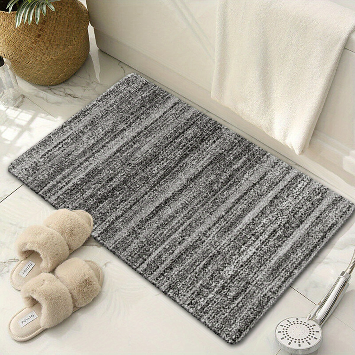 1pc contemporary   gray stripes carpet rug non skid large dot plastic bottom design hand washable rug for laundry room kitchen floor   accent distressed floor carpet details 3