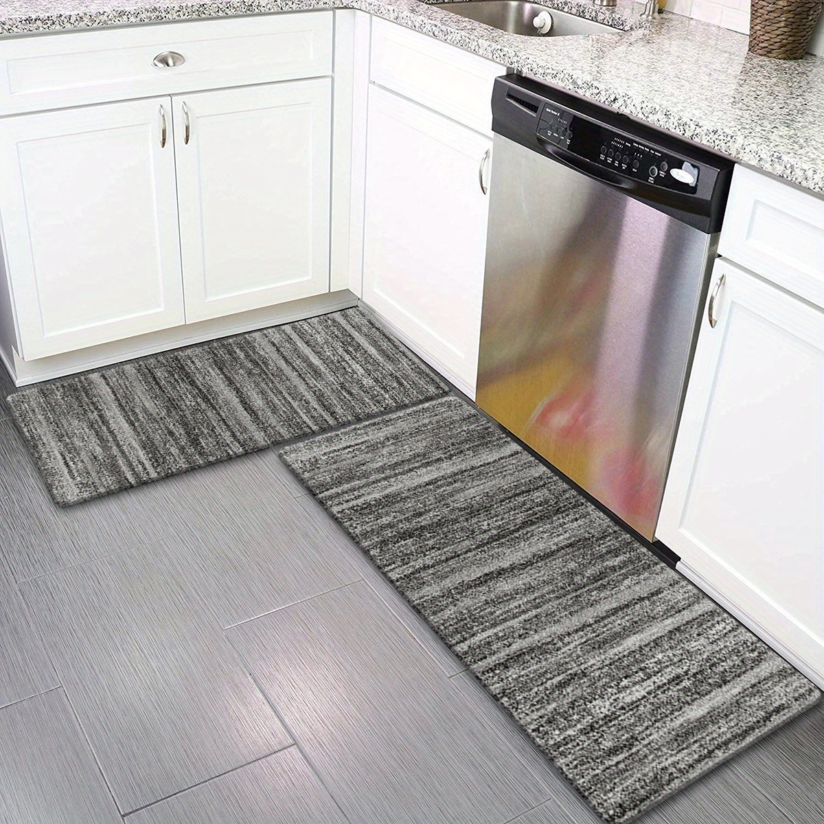 1pc contemporary   gray stripes carpet rug non skid large dot plastic bottom design hand washable rug for laundry room kitchen floor   accent distressed floor carpet details 4