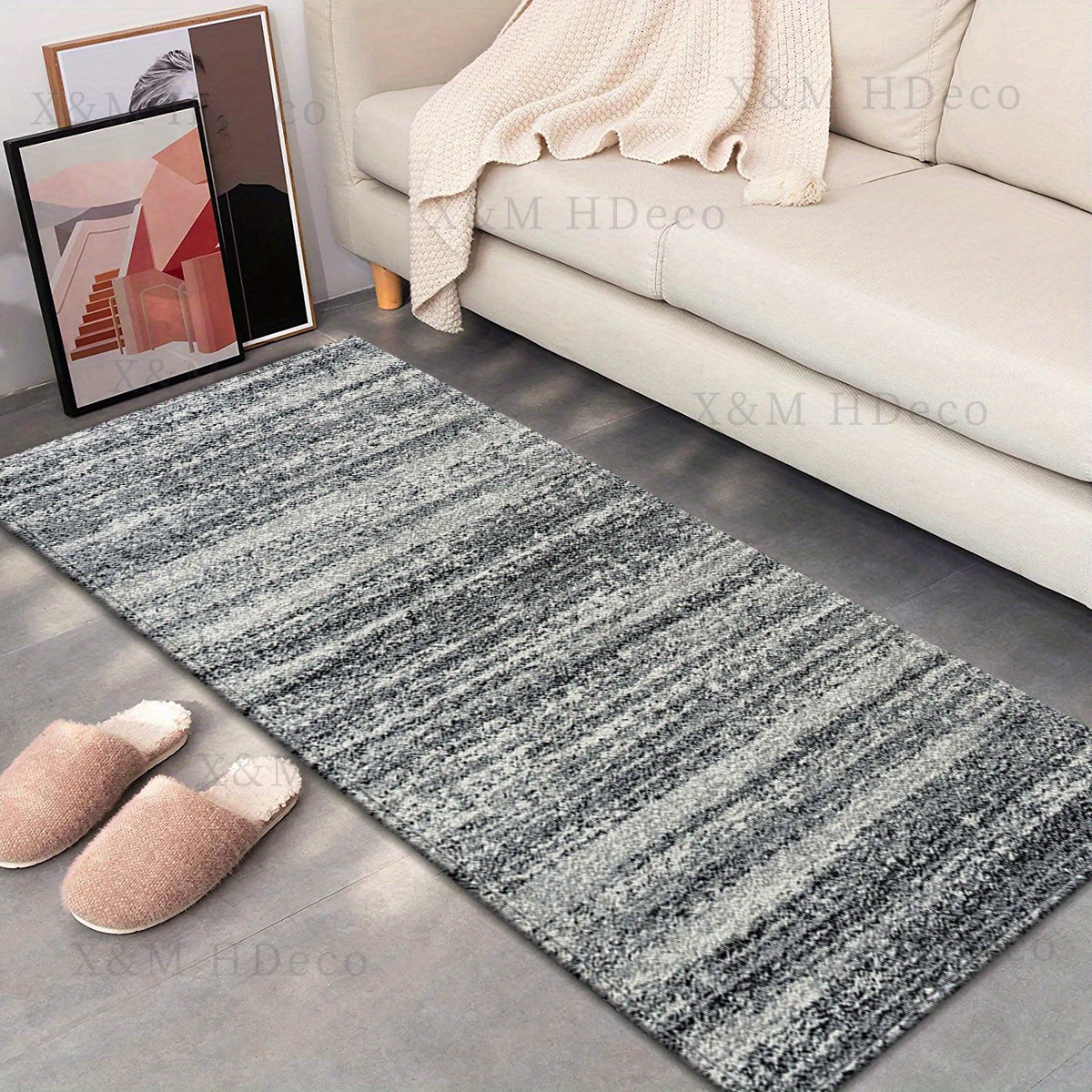 ultra soft gray runner rug non slip washable polyester with memory foam cushion for kitchen laundry room   multiple sizes   details 2