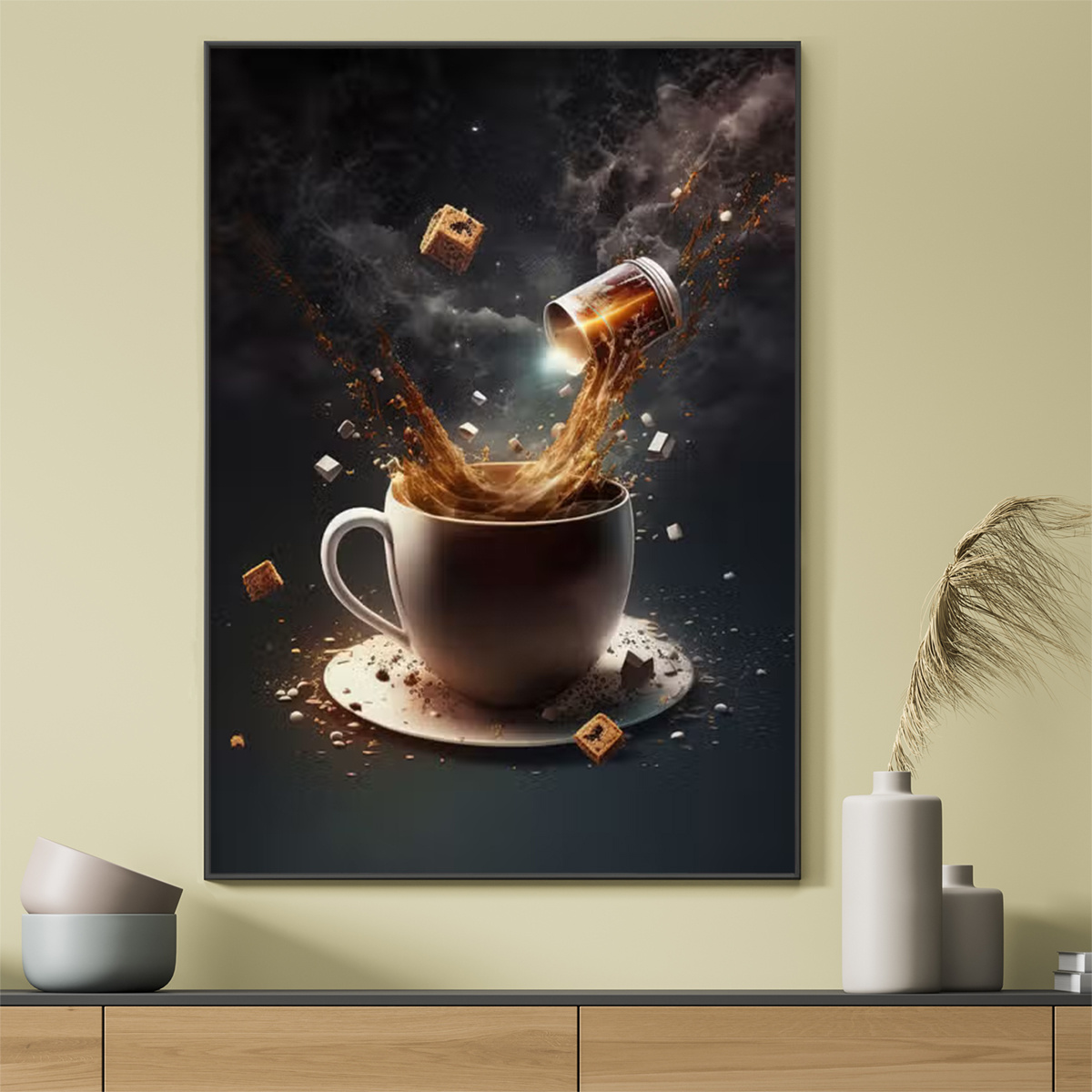 

1pc A Coffee Cup In Space Canvas Wall Art For Home Decor, Coffee Lovers Poster Wall Decor High Quality Canvas Prints For Living Room Bedroom Kitchen Office Cafe Decor, Perfect Gift And Decoration