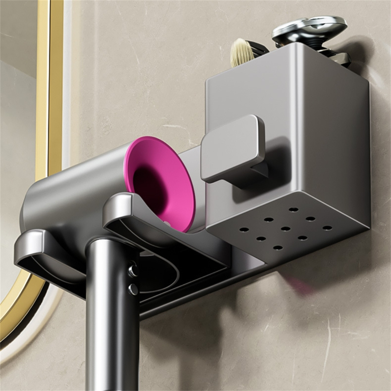

1pc Hair Dryer Holder, Wall-mounted, Universally Compatible, Stylish Bathroom Storage Box, With Adhesive