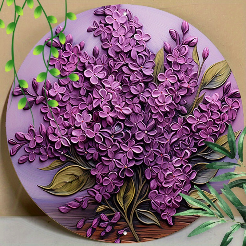 

1pc 8x8inch (20x20cm) Round Aluminum Sign Metal Sign Blooming Lilac Decor Metal Sign For Kitchen Office Coffee Cafe Decor