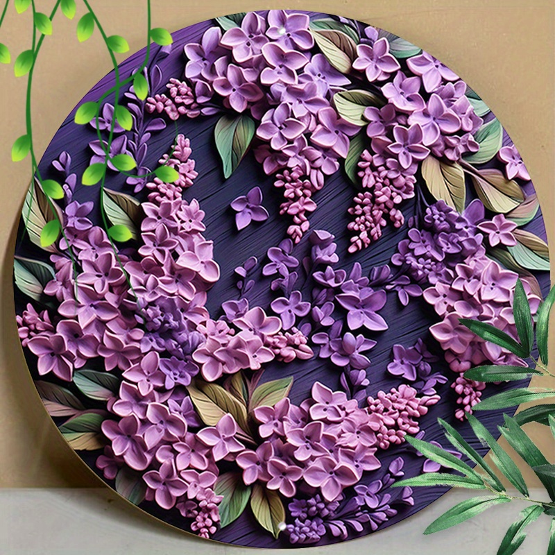 

1pc 8x8inch (20x20cm) Round Aluminum Sign Metal Sign Blooming Lilac Decor Metal Signs For Kitchen Office Coffee Cafe Decor