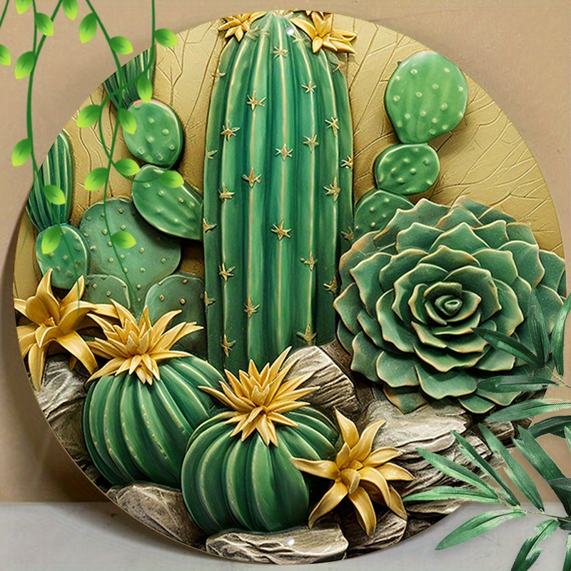 

1pc 8x8inch (20x20cm) Round Aluminum Sign Metal Sign Cactus Print Decorations Metal Signs For Kitchen Coffee Cafe Decor