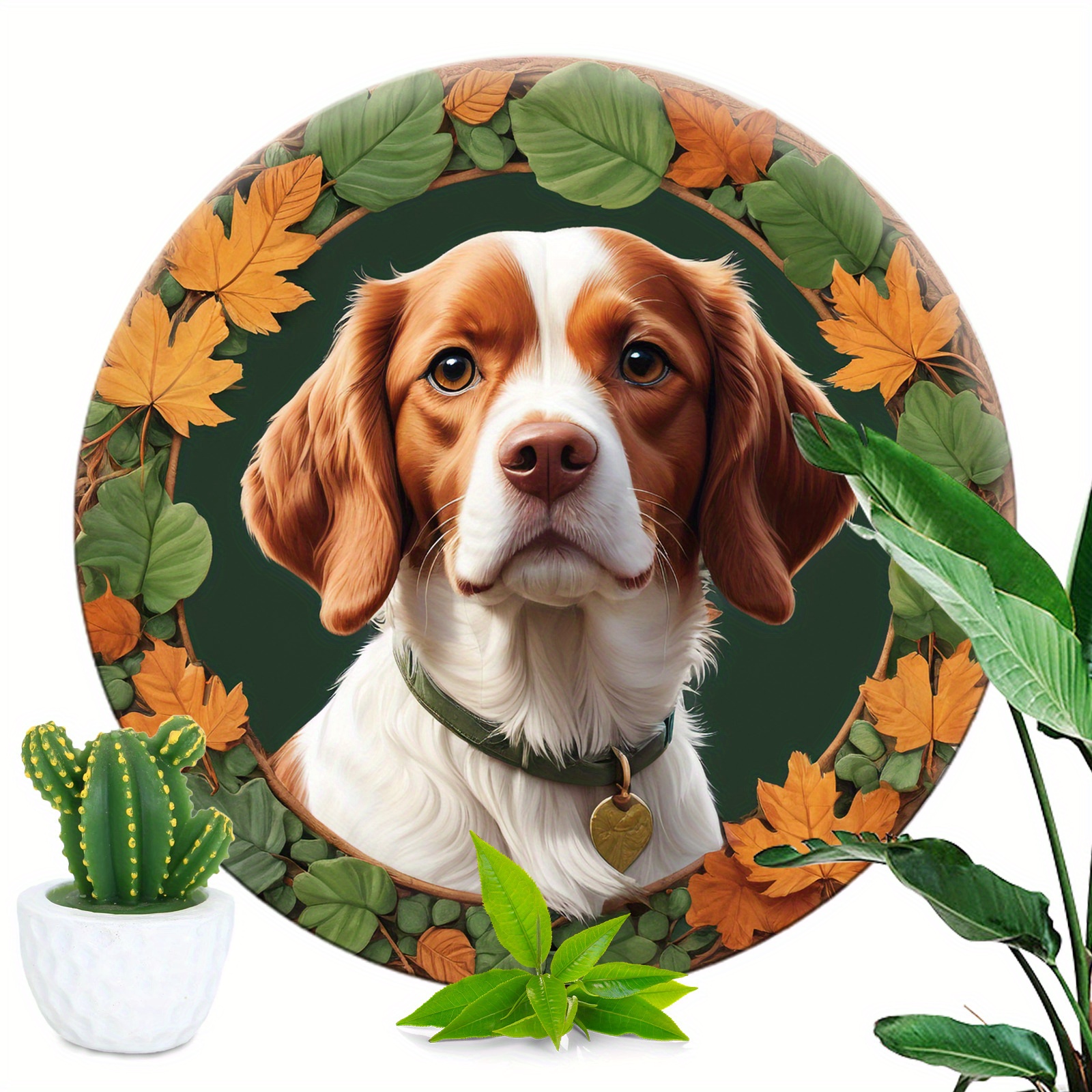 

1pc 8x8 Inch Spring Aluminum Sign, Brittany Spaniel Theme Decoration, Cute Dog Window Decoration