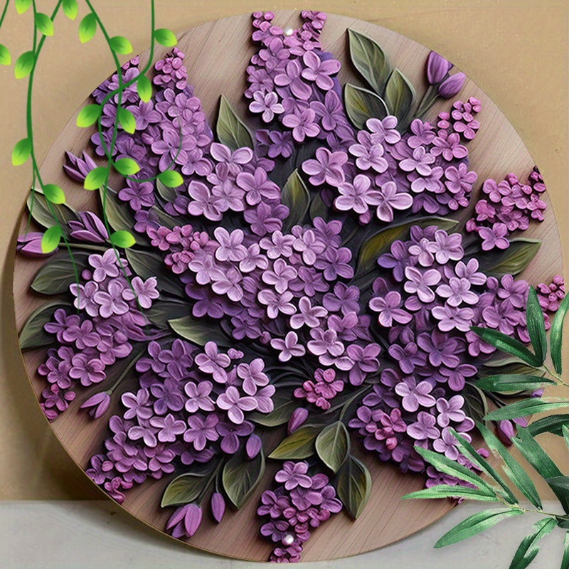 

1pc 8x8inch (20x20cm) Round Aluminum Sign Metal Sign Funny Blooming Lilac Print Decorations Signs For Kitchen Office Coffee Cafe Decor