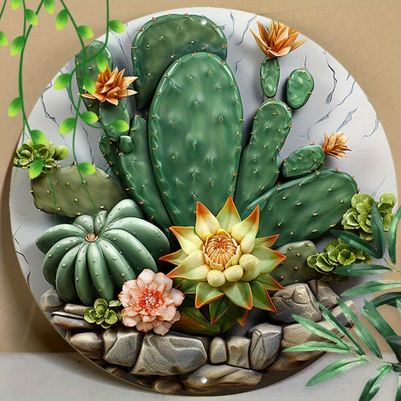 

1pc 8x8inch (20x20cm) Round Aluminum Sign Metal Sign Funny Cactus Print Decorations Signs For Home Office Coffee Cafe Decor