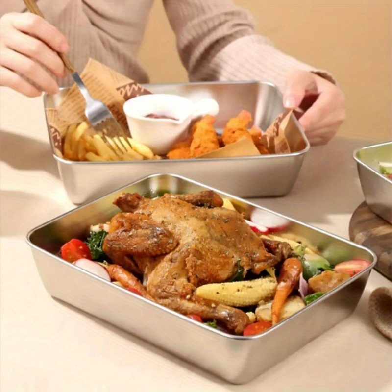 

1pc, Rectangular Stainless Steel Baking Tray With/without Lid For Outdoor Picnic, Versatile Dish For Cold Dishes, Preparing Food, Baking Tray, Storage Tray, Kitchen Supplies