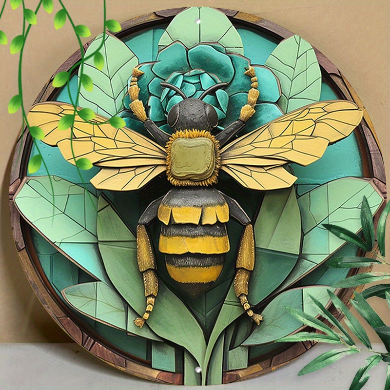 

1pc 8x8inch (20x20cm) Round Aluminum Sign Metal Sign Funny Garden Bees Decorations Sign For Kitchen Coffee Cafe Decor