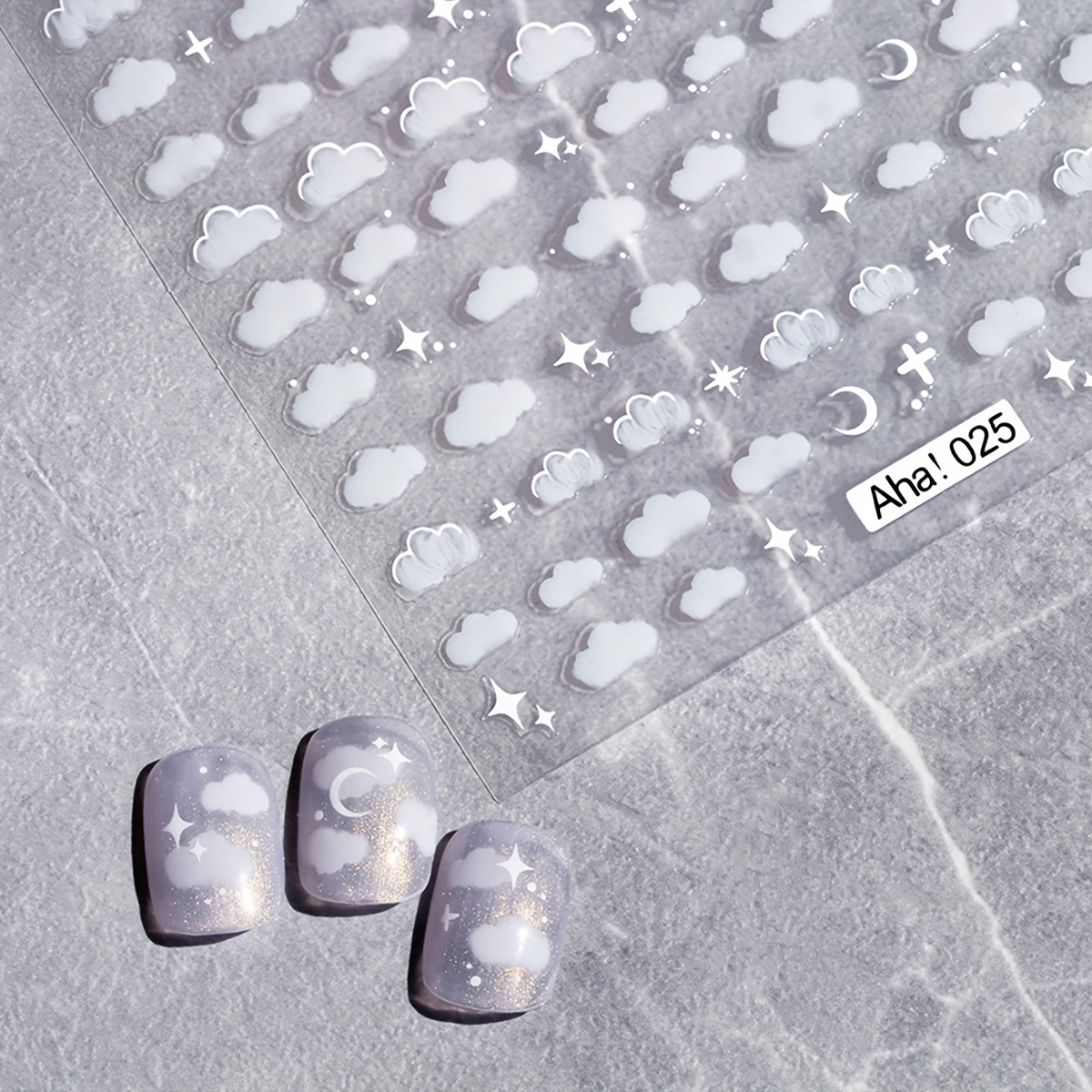Cloud & Moon Nail Stickers - Self-adhesive Matte Decals