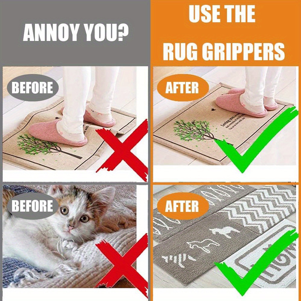 4 8 12pcs rug grippers with super stickiness anti curling carpet tape non slip area   your rug in place and   corners flat for corners and edges renewable black details 0