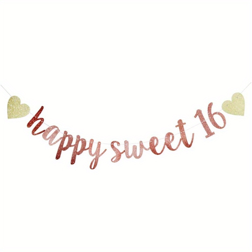 

1pack Happy Sweet 16 Banner, 16th Birthday Party Sign, Sweet Sixteen Party Supplies (pink)
