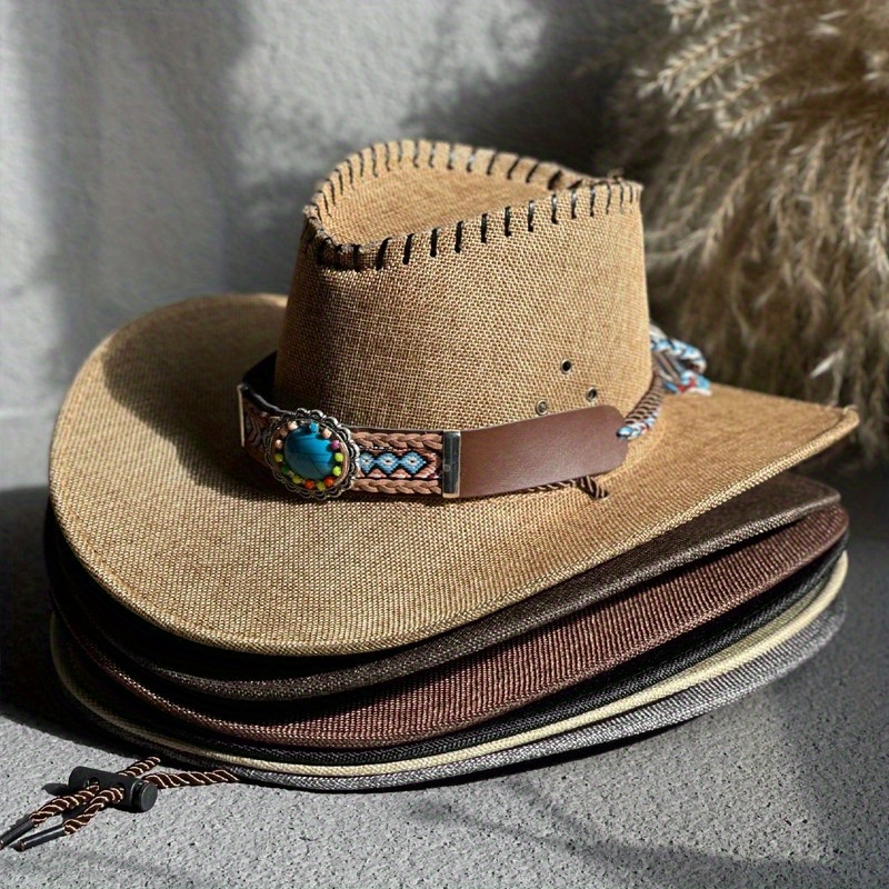 Cowboy Straw Hat Men's And Women's Summer Travel Sun - Temu Canada