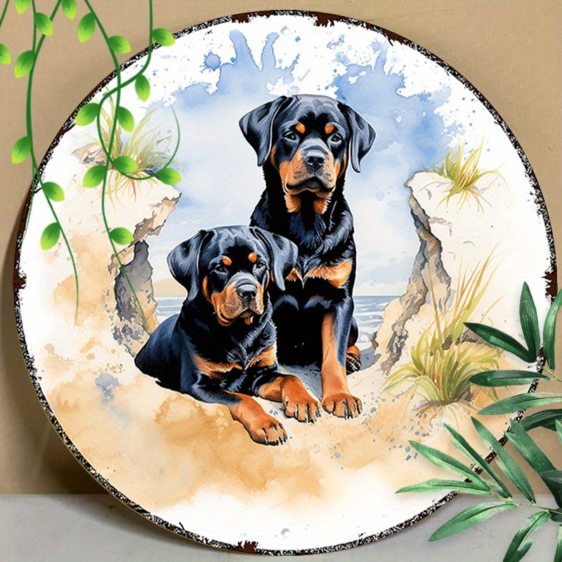 

1pc 8x8inch (20x20cm) Round Aluminum Sign Metal Sign Funny Signs Rottweilers Summer Outdoor For Restaurant Decor, Room Decor