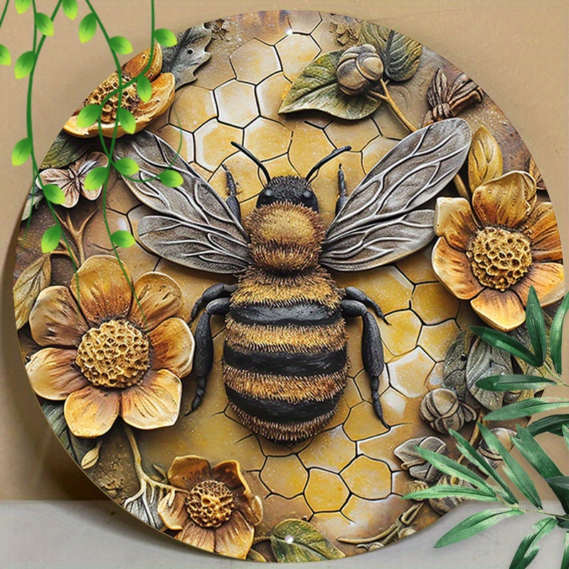 

1pc 8x8inch (20x20cm) Round Aluminum Sign Metal Sign Garden Bees Print Decor Signs For Kitchen Office Coffee Decor