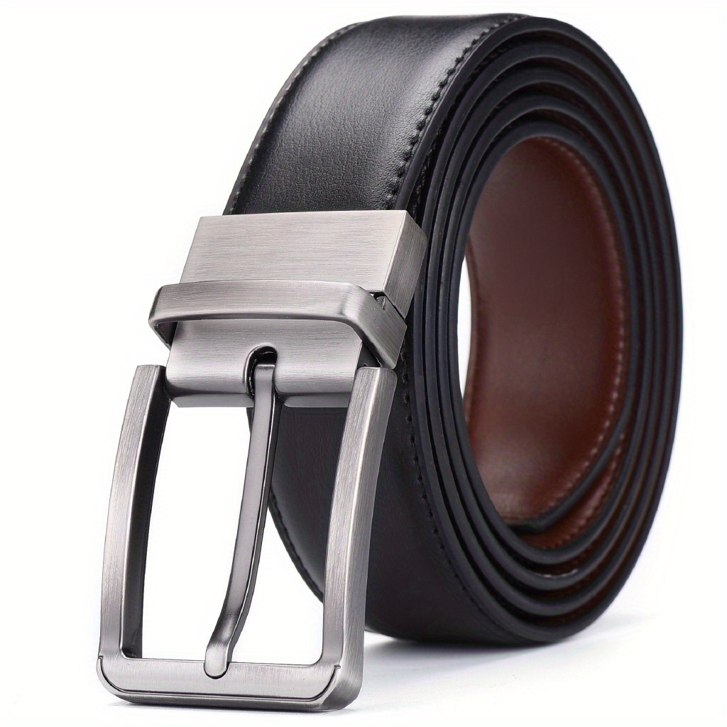 TEMU Versatile Men's Genuine Leather Belt - Reversible, 1.25