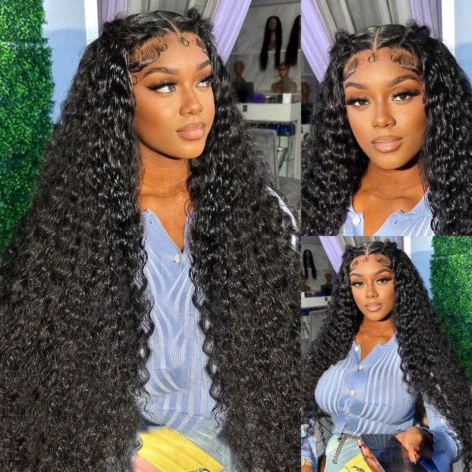 180 Density Curly 13 6 1 Wig Human Hair Ready To Wear HD 13x6x1 Lace Front Wig 30 Inch Deep Wave Lace Frontal Wigs