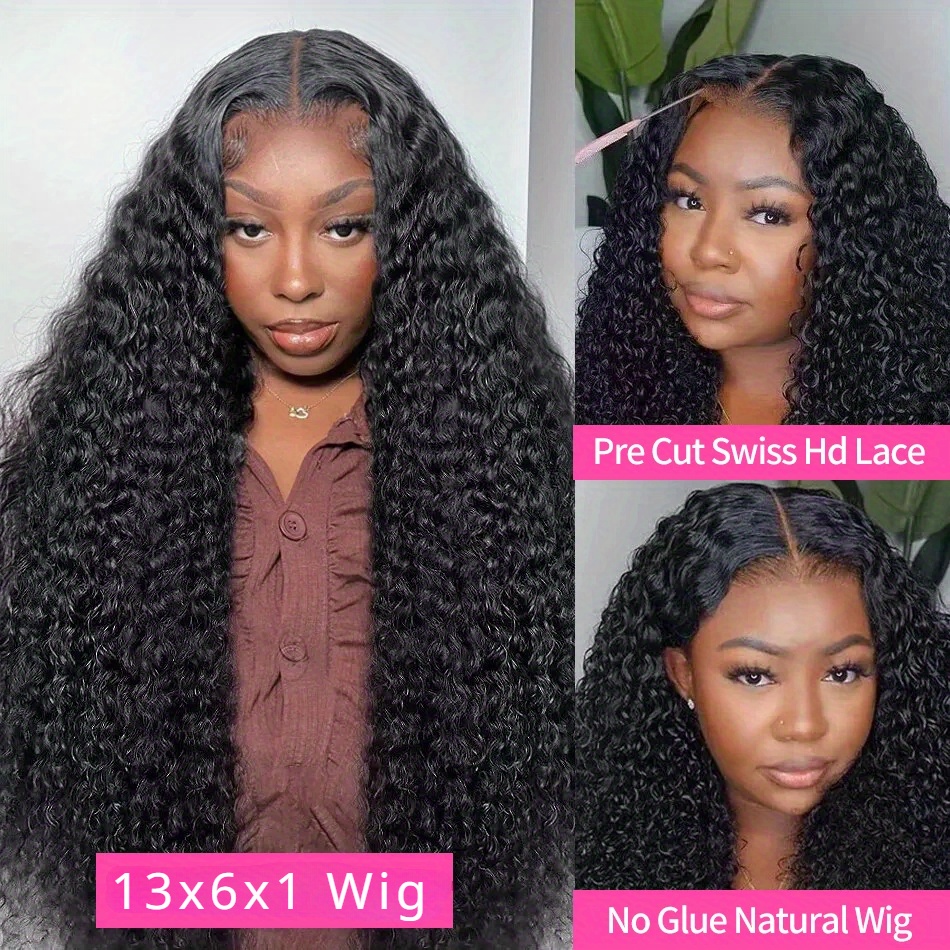 180 Density Curly 13 6 1 Wig Human Hair Ready To Wear HD 13x6x1 Lace Front Wig 30 Inch Deep Wave Lace Frontal Wigs