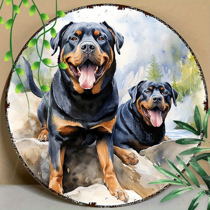 

1pc 8x8inch (20x20cm) Round Aluminum Sign Metal Sign Metal Wall Sign Rottweilers Summer Outdoor For Home Decor, Wall Decor