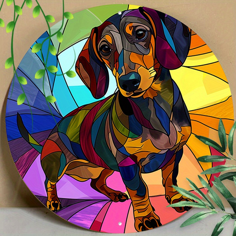 

1pc 8x8inch (20x20cm) Round Aluminum Sign Metal Sign Retro Dachshund Wall Art Decor Tin Sign For Home Office Store Cave Wall Decoration