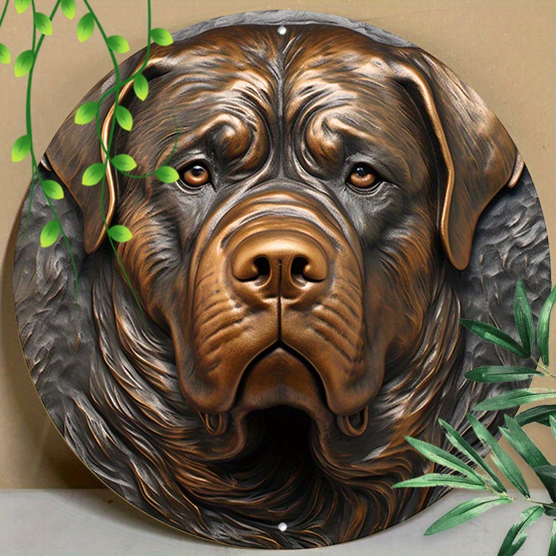 

1pc 8x8inch (20x20cm) Round Aluminum Sign Metal Sign Rottweiler Decorations Metal Sign For Office Coffee Cafe Decor