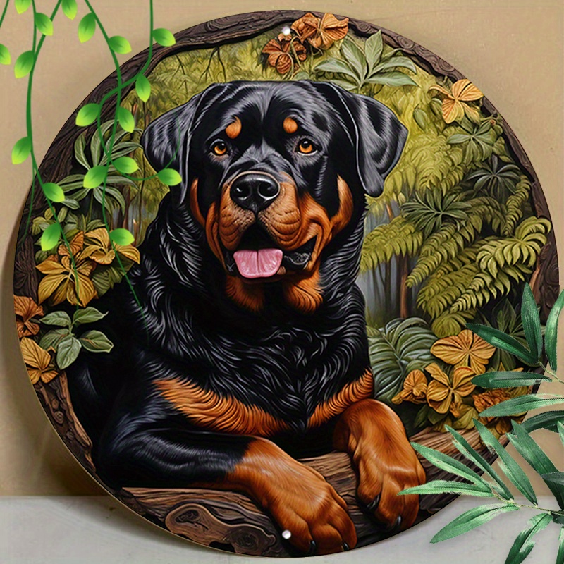 

1pc 8x8inch (20x20cm) Round Aluminum Sign Metal Sign Rottweiler Dog Print Decorations Metal Signs For Kitchen Coffee Cafe Decor