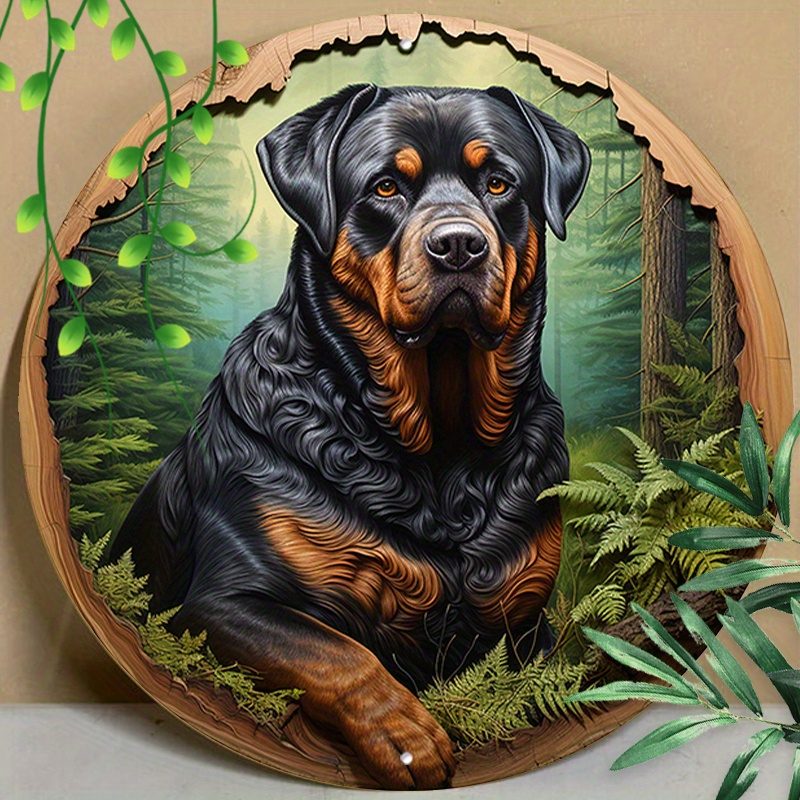 

1pc 8x8inch (20x20cm) Round Aluminum Sign Metal Sign Rottweiler Print Decor Signs For Kitchen Office Coffee Cafe