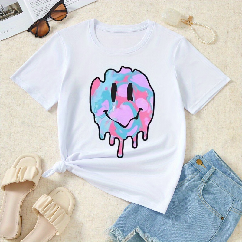 

Cartoon Graphic Print T-shirt, Casual Crew Neck Short Sleeve Top For Spring & Summer, Women's Clothing