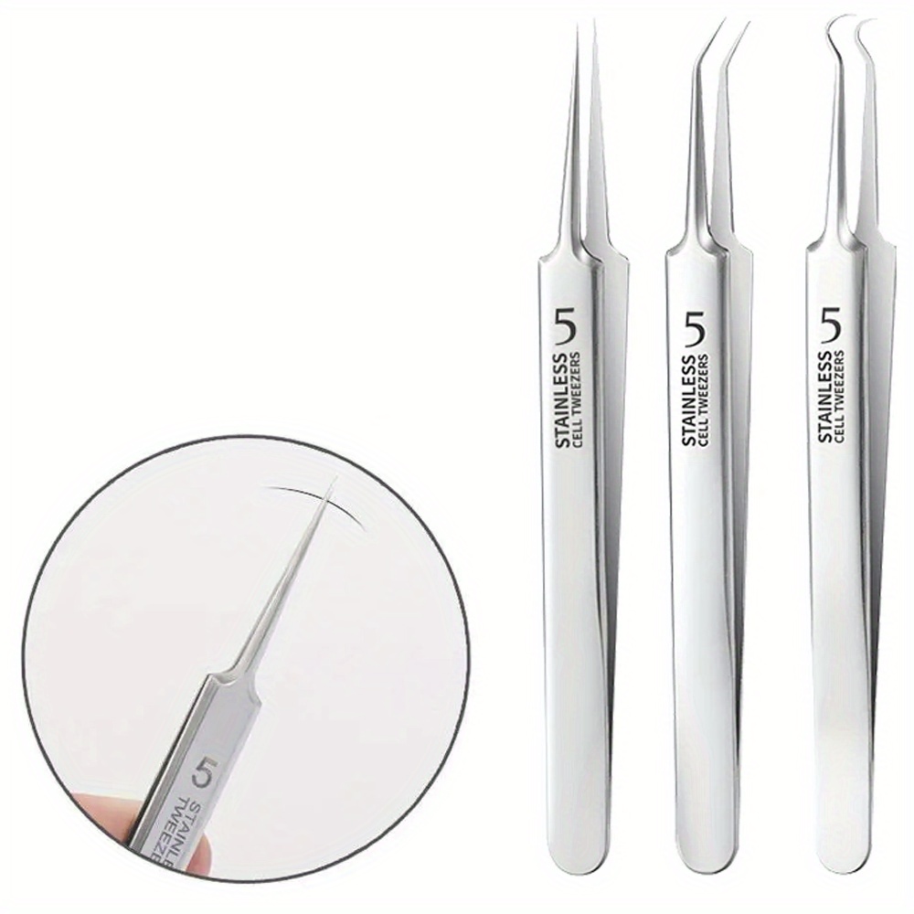 

3-piece Precision Stainless Steel Tweezers Set - Diy Craft, Industrial & Straight Tip Tweezers For Electronics Repair, Eyebrow Grooming, And Blackhead Removal Tools