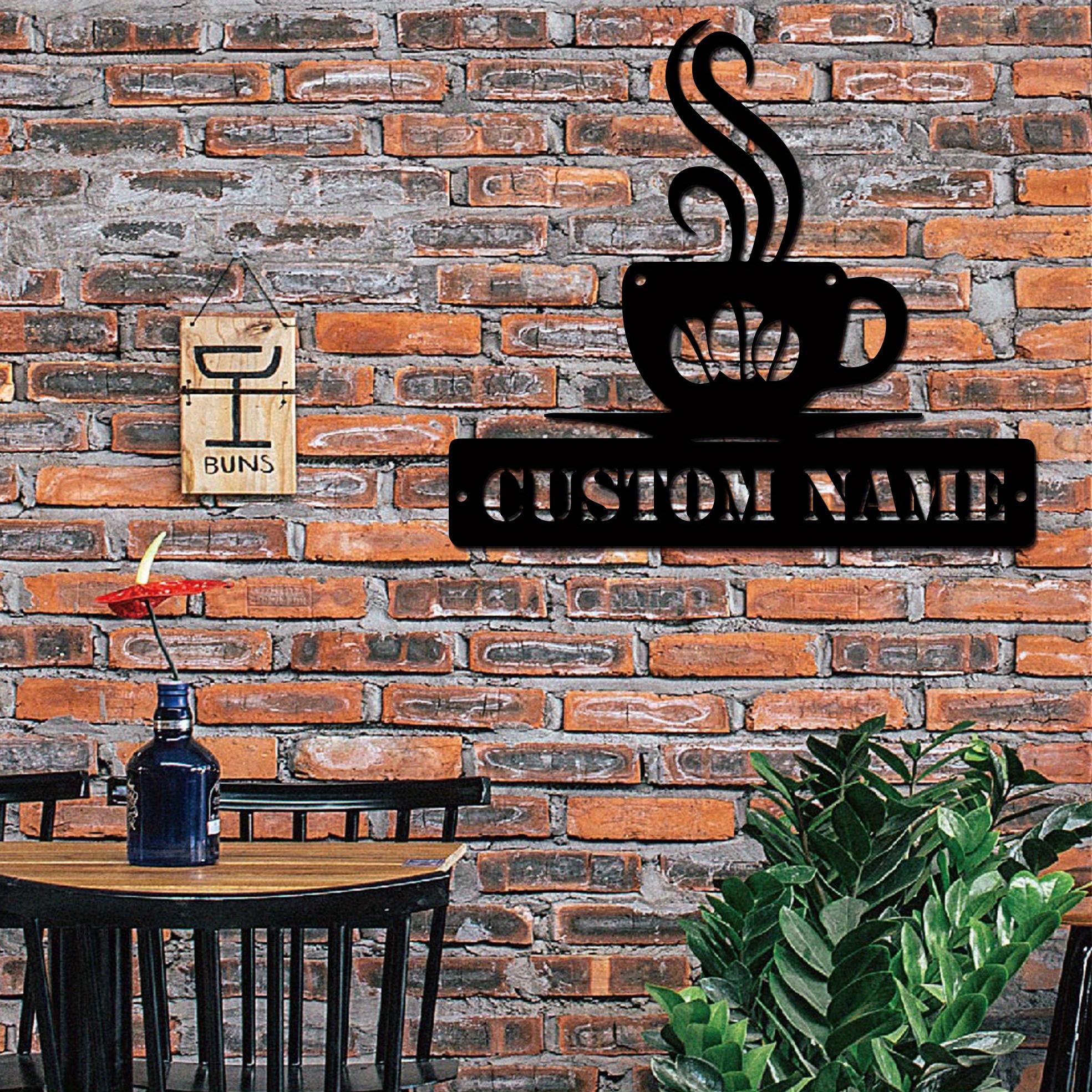 

1pc Customized Name Personalized Metal Wall Decoration Coffee Shop Logo Gift Party Art Decoration Home Life Accessories Metal Background Living Room Room Decoration
