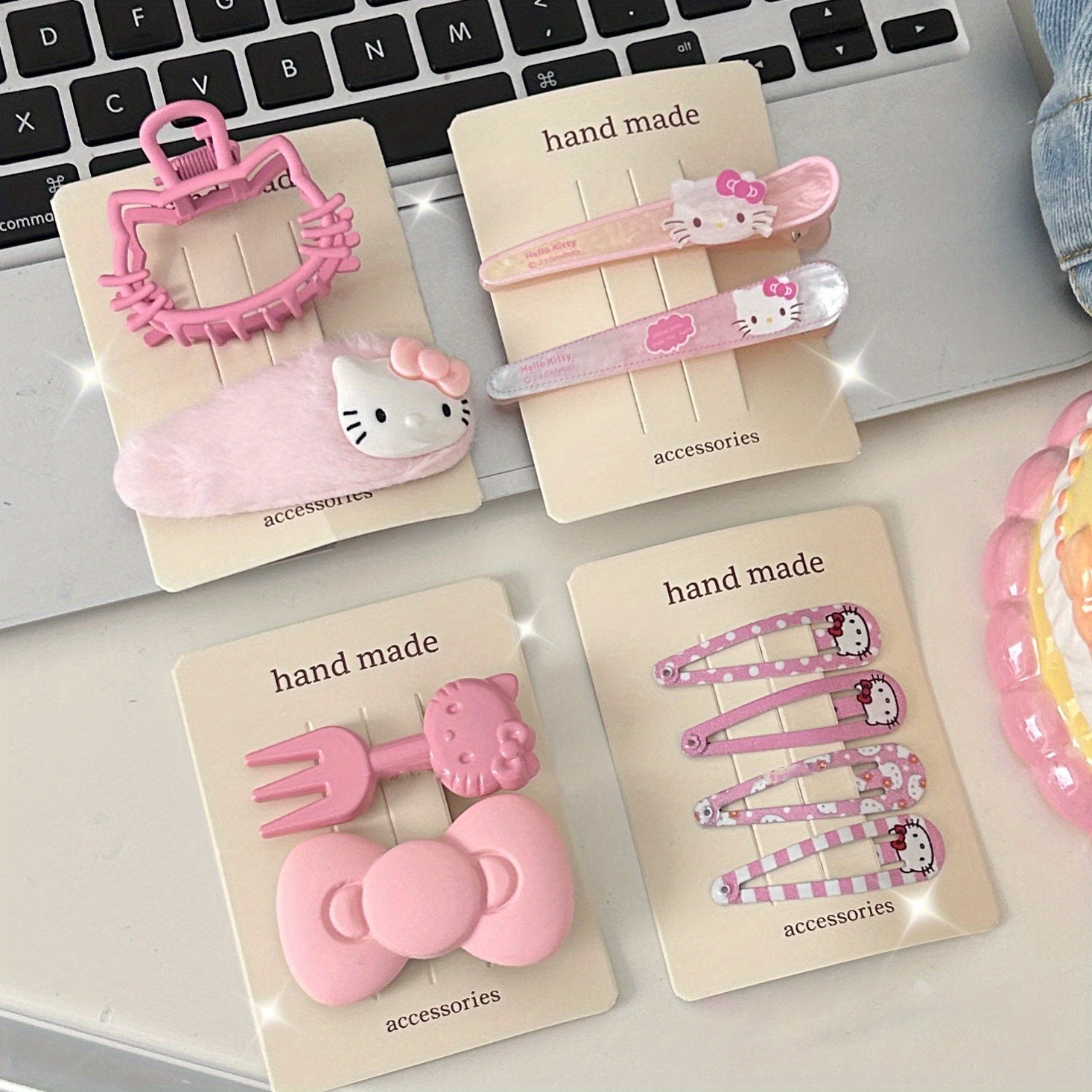 

10pcs Lovely Hello Kitty Decorative Hair Barrettes Trendy Hair Side Clips Cute Hollow Out Hair Grab Clip Bowknot Shaped Hair Side Clip For Women And Daily Use