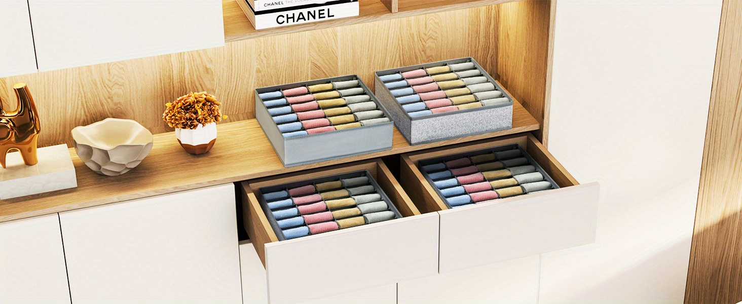 袜子抽屉整理器，24 单元收纳篮，衣柜整理器 4/3 包可折叠抽屉隔层收纳盒，适合袜子、内衣、领带、皮带 商品详情 2