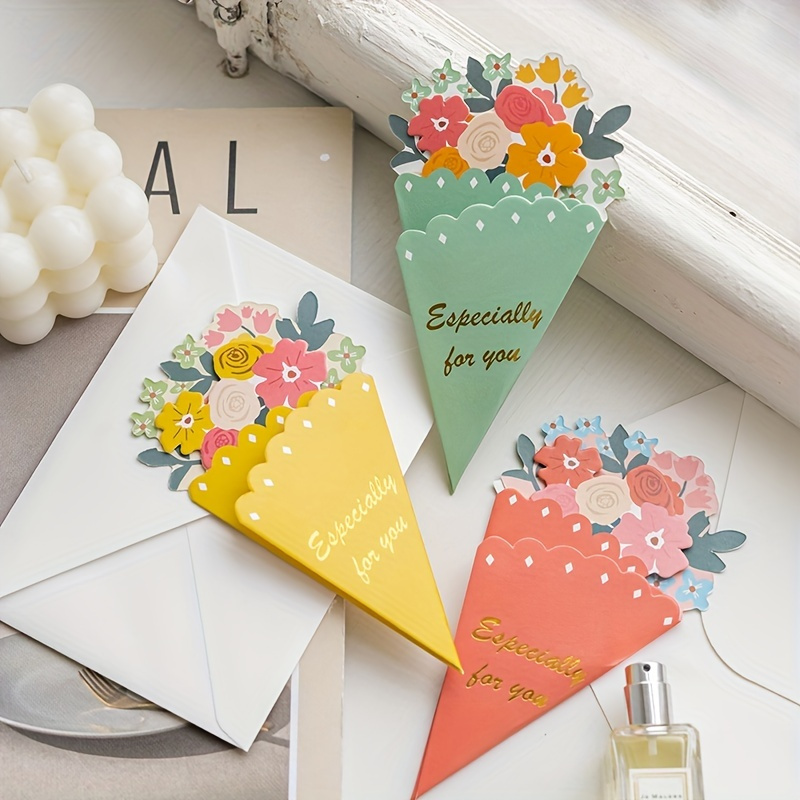 Creative Dried Flowers And Paper Card Folding Greeting Card - Temu