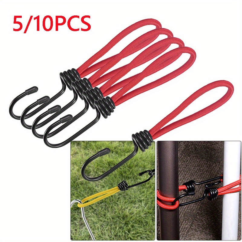 Bungee Cord with Hook, 2Pcs Outdoor Elastic Rope with Spiral Wire Hooks  Canopy Ties Strapping Tape for Camping Tent Boat