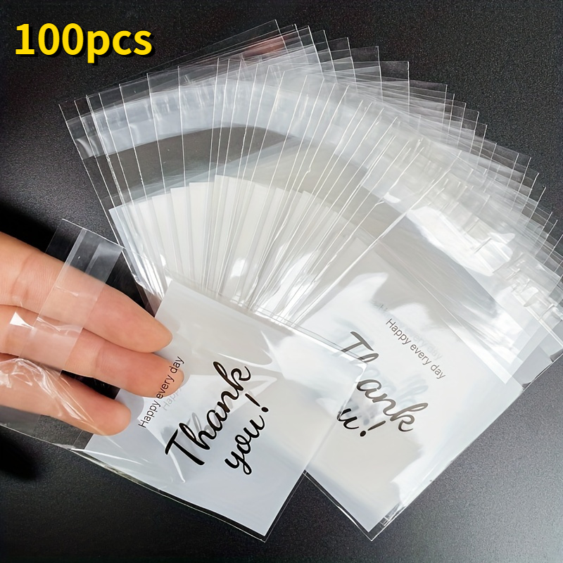 

Value Pack 100pcs Small Thank You Printed Gift Bags For Store, Small Self-sealing Opp Bags For Gifts, And Candy