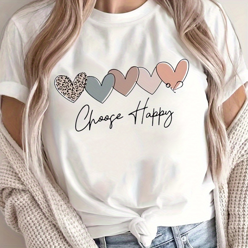 

T-shirt à imprimé cœur et lettre grande taille, haut décontracté à manches courtes pour et l'été, vêtements grande taille pour femmes