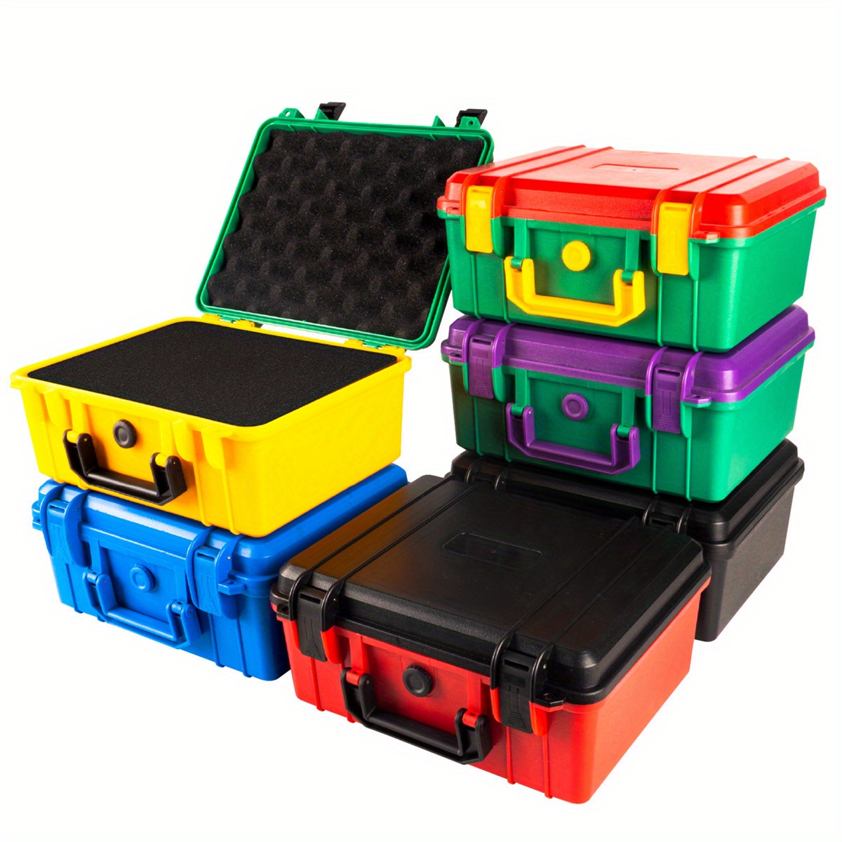 1pc Waterproof Plastic Tool Case (11.02''x9.45''x5.12''), Multicolor,  Protective Sponge Interior, Portable Storage Box For Hardware & Instruments