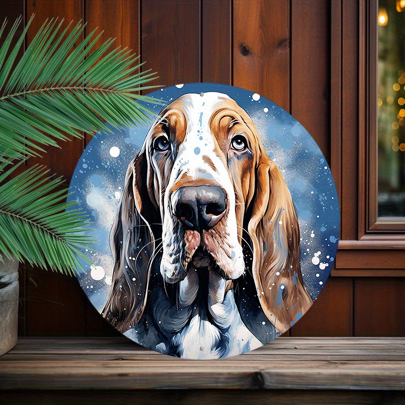 

1pc 8x8inch (20x20cm) Round Aluminum Sign Metal Sign Basset Hound Wall Art Decor Tin Sign For Living Room Bedroom And Office Home Kitchen