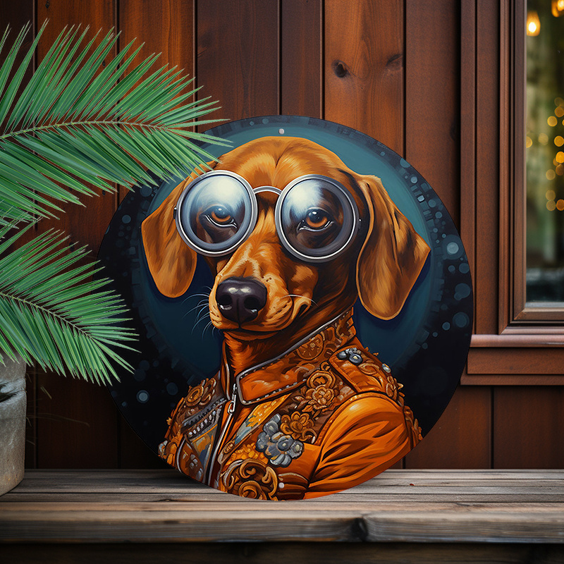 

1pc 8x8inch (20x20cm) Round Aluminum Sign Metal Sign Dachshund Retro Tin Sign For Office, Business, Outdoor, Indoor Signs Decor