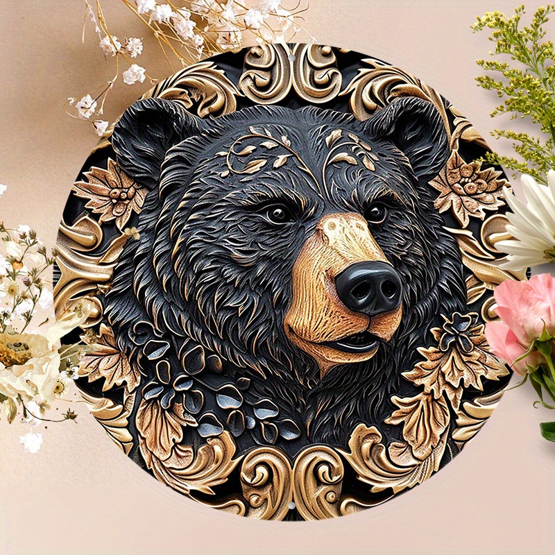 

1pc 8x8inch (20x20cm) Round Aluminum Sign Metal Sign Round Bear Sign For Man Cave Home Decor Coffee