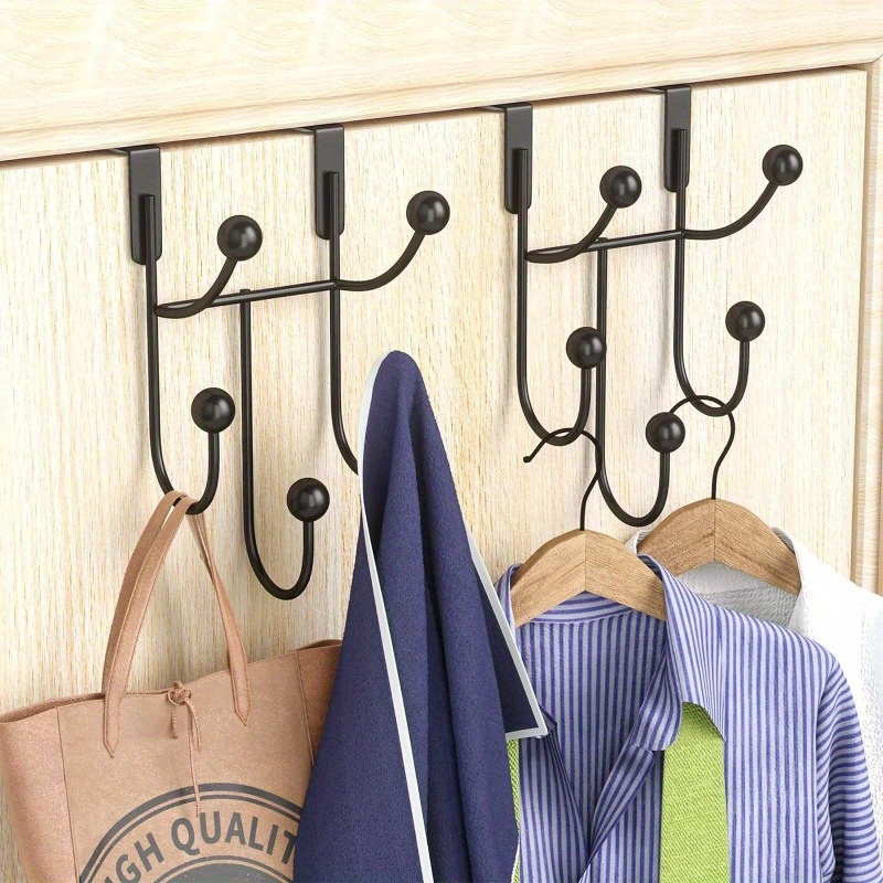 2pcs Over Door Hooks With 5 Coat Hooks, Stainless Steel Door Hanger Door  Hook With Scratch Proof Pad, Hooks For Hanging Coats Towel Hat Bag, Back Of  D