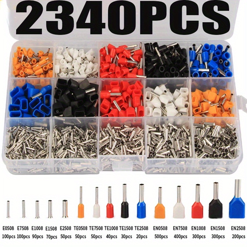 2340pcs mixed 15 models electrical crimp terminal connectors cord wire end dual   kit 0 5mm2 2 5mm2 assorted set with storage case for diy wiring projects 0