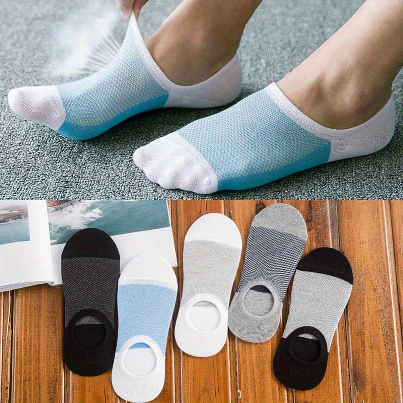 

5 Pairs Of Men's Simple Color Block Liner Anklets Socks, Thin Cotton Blend Comfy Breathable Soft Sweat Absorbent Socks For Men's Outdoor Wearing