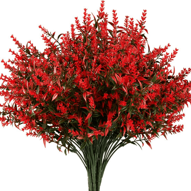 

6 Bundles Artificial Flowers Outdoor Fake Flowers For Decoration Uv Resistant No Fade Faux Plastic Plants Garden Porch Window Box Décor, Spring Fall Home Decor, Deep Red