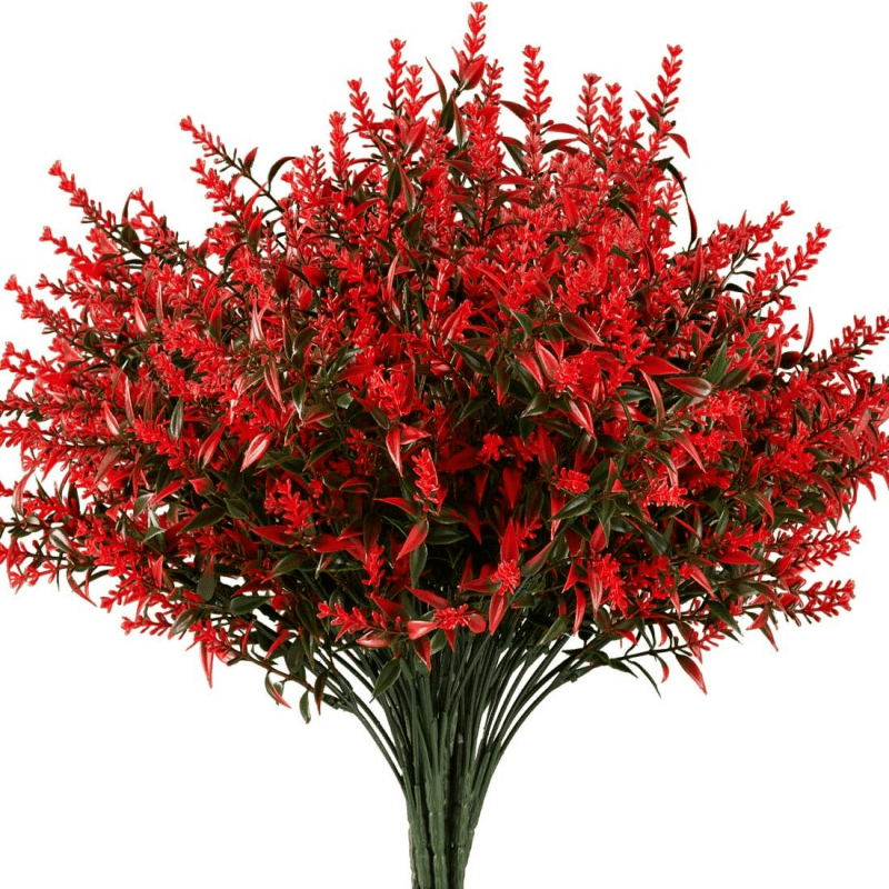 

6bundles Artificial Flowers, Outdoor Fake Flowers For Decoration, Uv Resistant No Fade Faux Plants, Garden Porch Window Box Decor, Spring Summer Living Room Home Table Decor, Deep Red