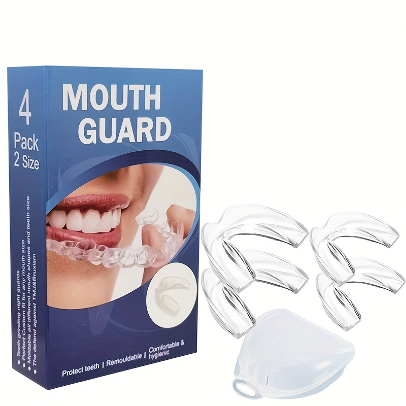 

4pcs Bpa-free Dental Mouth Guards For Teeth Grinding, 2 Sizes (adult), Comfortable & Moldable Night Guard For Bruxism, Includes Case For Hygienic Storage